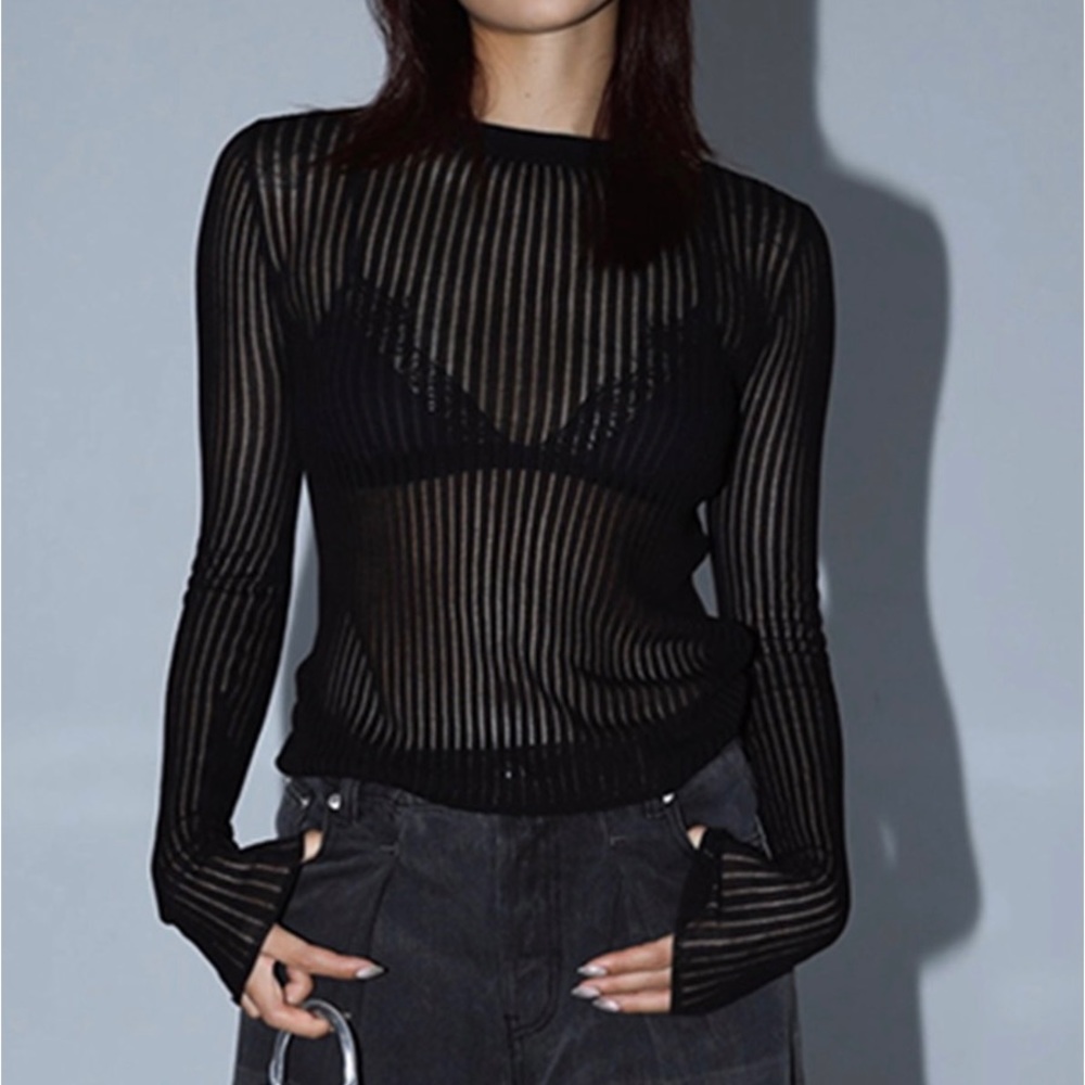 Commence See Through Ribbed Mesh Top NWT Size Small (4)